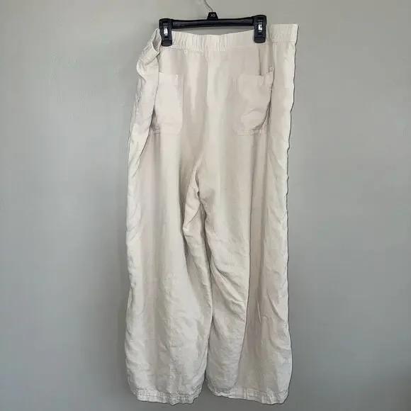 PURE JILL J Jill Linen Tencel Pull On Pants L Elastic Waistband Pockets Beachy - Picture 2 of 7